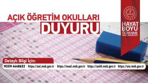 AÇIK ÖĞRETİM OKULLARININ 2026-2027 EĞİTİM ÖĞRETİM YILI 1. DÖNEM YENİ KAYIT VE KAYIT YENİLEME İŞLEMLERİNİN TARİHLERİ GÜNCELLENDİ.