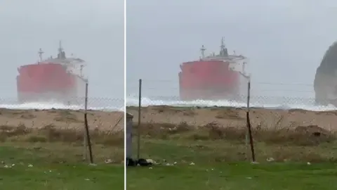 Çatalca'da Çilingöz Sahili'nde gemi karaya oturdu