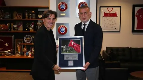 TFF Başkanı Hacıosmanoğlu, teknik direktör Montella ile vedalaştı